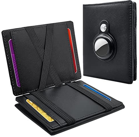 Portefeuille pour Airtag - Portefeuille Magique avec Poche à Monnaie, Protection RFID Magic Wallet Portefeuille Airtags pour Homme, Portefeuille en Cuir Véritable Comprend Une Boîte Cadeau