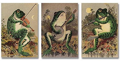 SOONYO 3 Piece Posters Funny Bathroom Wall Art Frog Art Poster Canvas Painting Vintage Frog Illustration Aesthetic Pictures for Living Room Home Dorm Decoration…