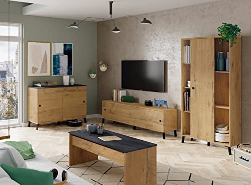 PEGANE Ensemble de séjour Coloris chêne doré (Meuble TV + Buffet + Bibliothèque + Table Basse)