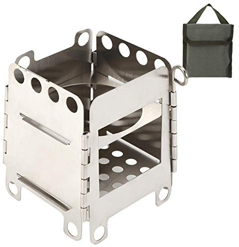 Tiiyee Estufa de Leña Camping, Hornillo Portátil Leña Alcohol Con Bolsa Cocina Plegable Acero Inoxidable Ligero Brasero Desmontable Compacto Multifuncional Para Acampada Trekking Mochilero Bbq Picnic