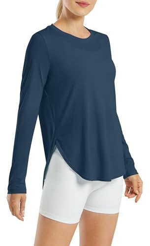 G4Free Women's Activewear Long Sleeve Tops UPF 50+ UV Sun Protection Workout Sun Shirt Outdoor Gym Hiking Quick Dry Lightweight Shirts Navy