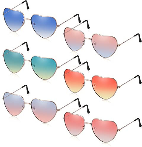 6 Stück Hippie Brille Retro Herz Sonnenbrille 60er 70er Party Brille, 6 Farben