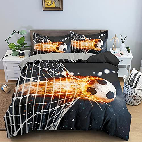 MHXYZHW Parure de Lit 90x190cm Enfant Football Gris 3 Pièces Housse de Couette et Taies d'oreiller 65x65cm Ensemble de literie en Respirante Hypoallergénique pour Enfant Ado