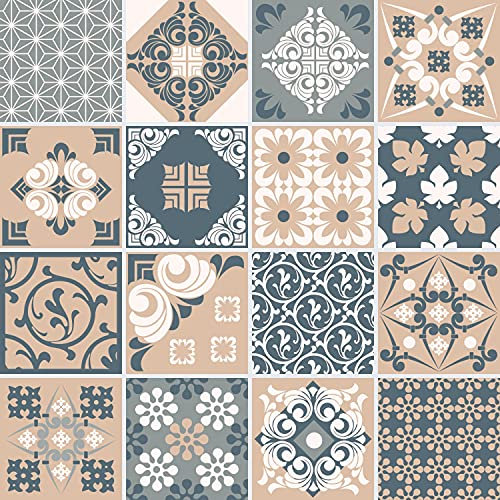FoLIESEN Fliesenaufkleber für Bad, Küche, Badezimmer - Fliesen-Folie selbstklebend - Klebefliesen Patchwork No.13, 33x33 cm / 16-tlg. Set