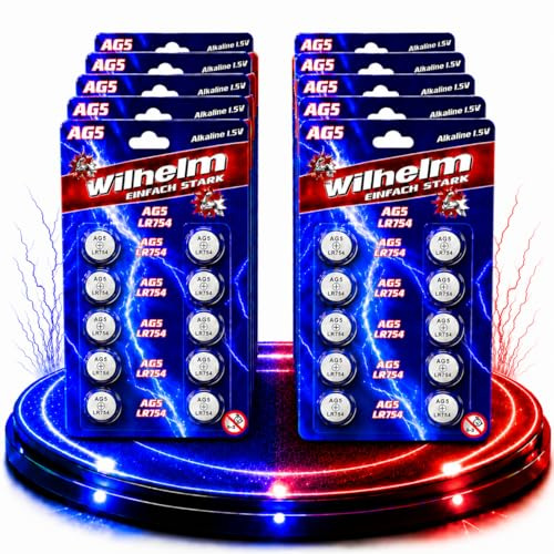 Wilhelm AG5 Alkaline Knopfzellen Batterien 1,5 V (LR754, LR48) – 100 Stück
