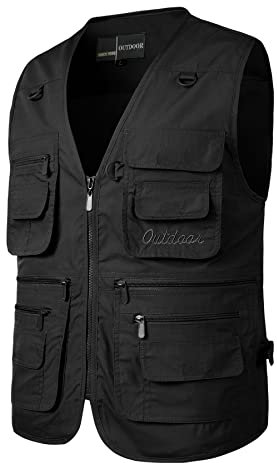 Yukirtiq Herren Anglerweste Outdoor Weste mit Vielen Taschen Schnelltrocknend Sommerweste Funktionsweste Jagdweste Safari Fotografie Hundesport Weste, Schwarz, XXL