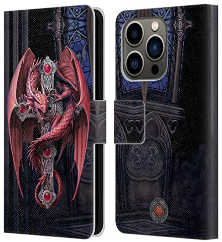 Head Case Designs Officially Licensed Anne Stokes Gothic Guardians Dragons Leather Wallet Case Compatible With Apple iPhone 14 Pro