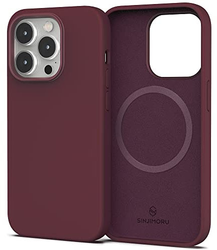Sinjimoru 4-lagige iPhone 14 Pro Silikon Hülle für MagSafe, Magnet Handyhülle als iPhone Schutzhülle kompatibel mit MagSafe Zubehör für iPhone 12 & 13 & 14 Reihe. Silicone Case for MagSafe Wine Red
