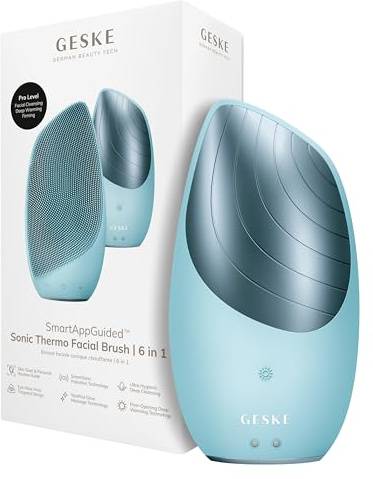 GESKE Sonic Facial Brush 6 in 1 Facial Cleanser with Thermal Function | SmartAppGuided™ Sonic Facial Brush | 6 in 1 | Skin Cleansing Brush | Facial Massager & Electric Cleanser | Face exfoliator