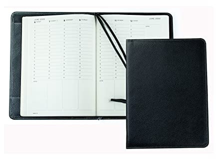 DELMON VARONE - Wochenkalender DIN A4 2024 Softgrain Leder Schwarz - Organizer Terminplaner (1 Woche auf 2 Seiten) - Wochenplaner mit 18 Monaten, Hardcover & Stifthalter - Kalender-Buch (nachfüllbar)