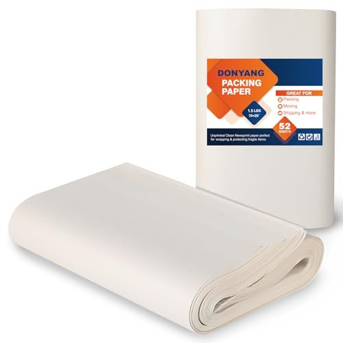 Packing Paper Sheets for Moving Supplies, Newsprint Paper Sheets for Moving Boxes Packing Boxes for Moving, Shipping Supplies, Dishes Glassware Packaging Wrapping Paper 1.5 lbs, 52 Sheets, 26 x 15