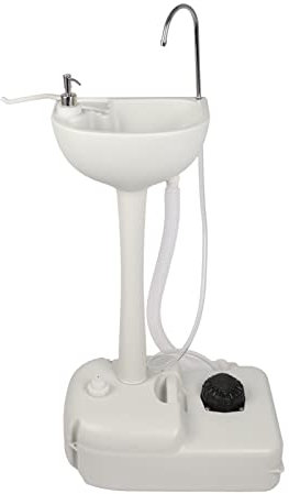 Outopee Camping Sink, Portable Hand Washing Station with 19L Wash Basin Stand, Rolling Wheels, Towel Holder ＆ Soap Dispenser for Outdoor Events Gatherings Worksite Travel Boat Garden, White