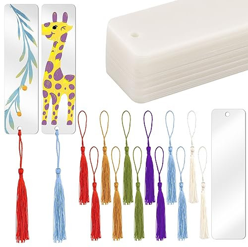 Acryl-Lesezeichen, blanko, 30 transparente Lesezeichen mit 30 Quasten, unlackiertes Bastel-Lesezeichen-Set für Projekte, Dekoration und Geschenkanhänger, rechteckig