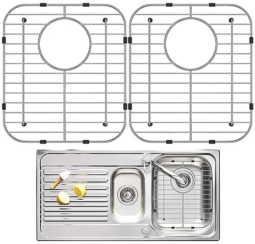 BAODBF - Juego de 2 rejillas para fregadero de cocina, 304 protectores de fregadero de acero inoxidable, doble cuenco, fregadero inferior, rejilla con una esquina R50 (2 piezas, poros 34 x 30