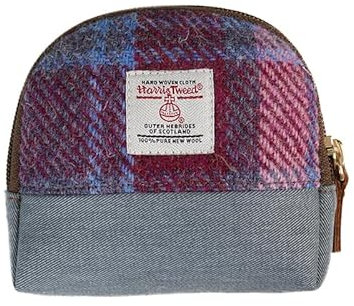 TAILORMAP Harris Tweed Nischen-Geldbörse, Lippenstift-Tasche, Mini-Kosmetiktasche, kleine Organizer-Tasche mit Reißverschluss für Damen und Herren, Blau/Pink, Art Plaid
