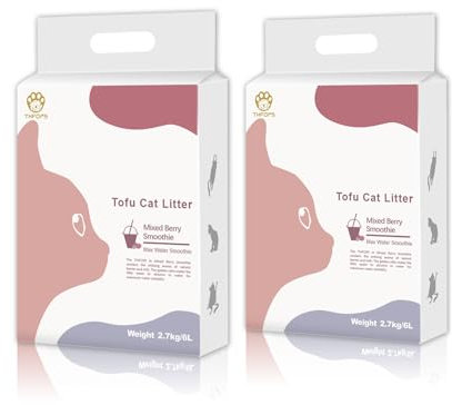 THFOPS Tofu Katzenstreu, 2 Beutel, 5,4 kg, 12 l, direkt auf Toliet, natürlich und biologisch abbaubar, schnell klumpend und niedrig, staubfrei, starker Deodorierer mit maximaler Wasserlöslichkeit