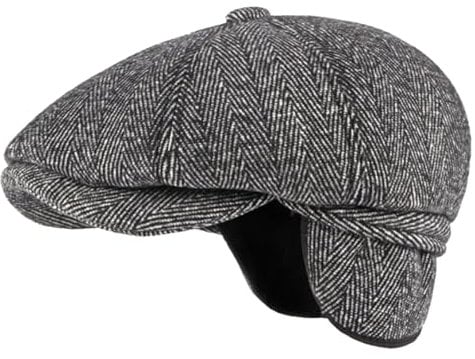 Sporty Winter Schirmmütze mit Ohrenklappen Baskenmütze Ohrenschutz Schiebermütze Herren Klassik (DE/NL/SE/PL, Numerisch, 55, 58, hellgrau)