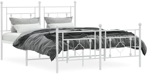 vidaXL Bettgestell mit Kopf- und Fußteil Metall Weiß 140x200 cm