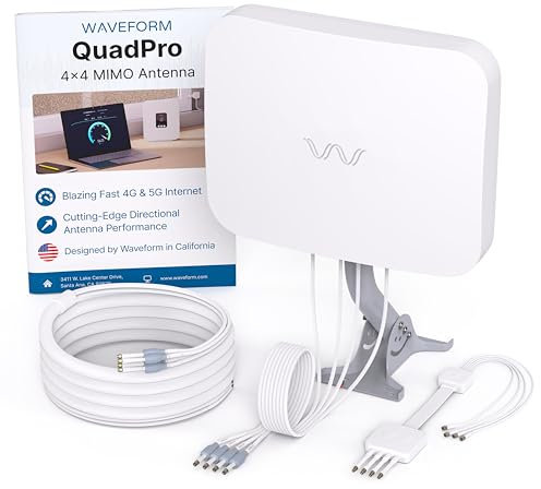 Waveform QuadPro 4x4 MIMO Panel Antenna | External Antenna for 4G/5G Routers & Gateways | For EE, Three, O2, and Vodafone | Complete Kit w/ 20' Cable & Window Entry