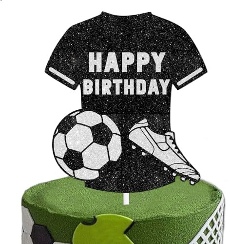 Black Glitter Football Jersey Cake Topper Soccer World Cup Theme Decor Supplies Men Boys Happy Birthday Sports Stars Party Decorations