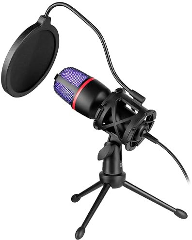 Defender Forte GMC 300 Gaming Mikrofon - PC Streaming und Podcast, ASMR, Stand Mikrofon, USB Gaming Mic, Faltbares Stativ und RGB-Beleuchtung, Studio Microphone