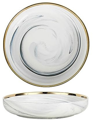 DHYHY Juego de vajilla de cerámica de borde de oro Vajilla y platos de mármol de estilo europeo Vajilla de pastel de porcelana Bandeja de frutas Vajilla de cerámica, 10 pulgadas,1