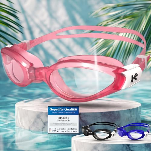 KIDVERSE Taucherbrille Kinder 6 Jahre bis 16 - Geprüfte Schwimmbrille Kinder 6 Jahre mit UV Schutz & Anti-Beschlag - Flexibel biegbare Kindertaucherbrillen ab 6 für Jungen & Mädchen
