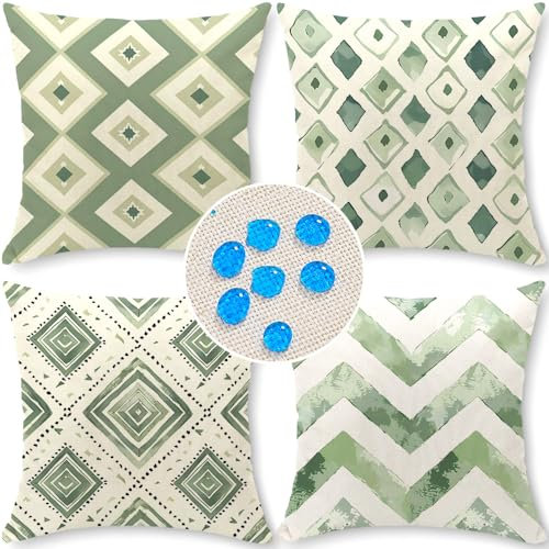 Cirzone Wasserdicht Kissenbezug 4er Set 45 x 45 cm Dekorative Outdoor Kissen Wasserfest Atmungsaktiv Geometrie Kissenbezug Gartendeko für Draußen Sofakissen Garten Outdoor…