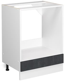 Vicco Herdumbauschrank R-Line, Herdschrank, Schwarz Beton/Weiß, 60 cm AP Anthrazit