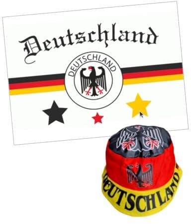 Fan-Set Deutschland IV Fahne (90x150 cm) + Fischerhut, schwarz-rot-gelb, Fussball