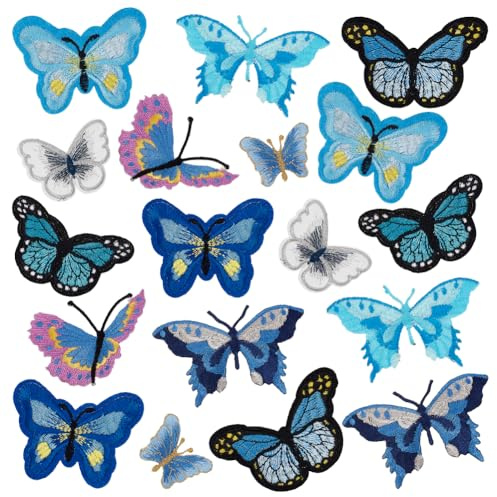 PH PandaHall Aufnäher Zum Aufbügeln Mit Schmetterlingen 18 Stück 9 Stil Schmetterlings Stickerei Aufnäher Blauer Schmetterling Bestickte Applikation Zum Aufnähen Reparatur Aufnäher Für Kleidung