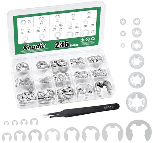 Keadic Lot de 236 rondelles Starlock à dents internes M3 M4 M5 M6 M8 M10 M12 et M1.5/M2/M3/M4/M5/M6/M7/M8/M9/M10/M12/M15/M19/M22 (304 Acier inoxydable)