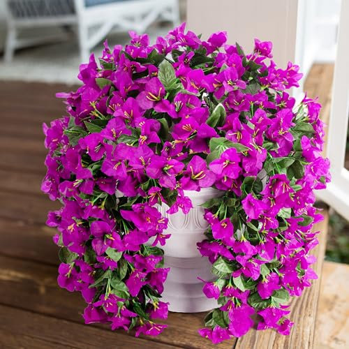 Inspring Lot de 2 fleurs artificielles de bougainvilliers pour décoration extérieure, violettes, résistantes aux UV - Aspect soie véritable pour porte d'entrée, porche, jardinière, urne, terrasse