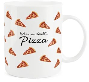 Purely Home Novelty Pizza Mug - When in Doubt Food Gift/Present - Tea/Coffee Bone China Cup Drinkware for Pizza Lovers