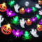 KEELYY Halloween Deko Lichterkette, 3m 20 LED Halloween Lichterkette, Kürbis Spinne Geister Fledermaus Bunt Halloween Deko Licht, Batteriebetriebene Beleuchtung für Halloween Party Innen Außen Garten