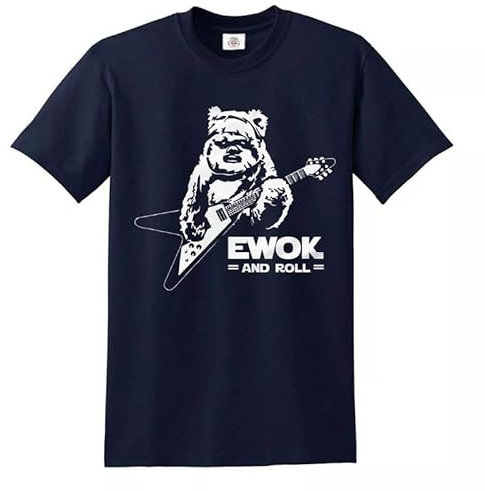 Ewok and Roll Guitar T-Shirt Funny Rock Music Joke Rude Novelty Gift Top Tee (Royal Blue White Print, XL)