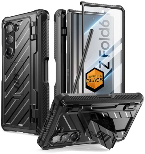 SUPCASE für Samsung Galaxy Z Fold 6 Hülle mit S Pen Halter (Unicorn Beetle Pro), [Mit Displayschutz aus gehärtetem Glas] Handyhülle Bumper Case Robust Schutzhülle mit Ständer für Z Fold 6 (Schwarz)