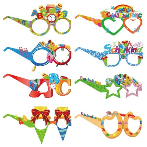 16 Stück Schulanfang Schulkind Brille, Einschulung Deko 2024, Mädchen Jungen Partybrillen, Mit Lustigen Motiven, Buchstaben 123-Brille Set, Schuleinführung Tischdeko, Alles Gute Zum Schulanfang Brille