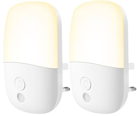 Jsdoin Wall Mount Night Light, with 5 Levels of Brightness and Dusk to Dawn Light Sensor, Children's Night Light for Children's Rooms, Stairs, Hallways, Bedrooms, Warm White (2, Mini)