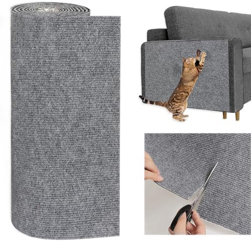 Lanswood Cat Scratching Mat 40 x 200cm, Anti-Scratch Furniture Protector for Sofa, Climbing Wall With Self-Adhesive, Accessories for Indoor Cats (Grey)