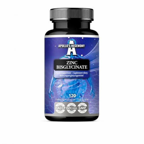 Zinc Bisglycinate 15 mg per Portion - 120 Vegan Tablets - 240 Portion per Package - Zinc Chelate Supplement to Support Immunity and Skin Health - by Apollo's Hegemony
