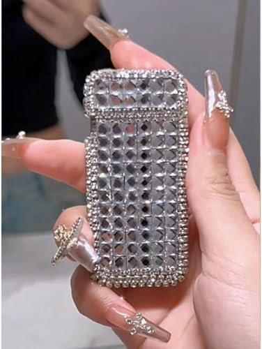 Butanfeuerzeug mit glitzerndem Strasssteinen, winddichtes Feuerzeug mit rosa-Blauer Flamme, Geschenk für Frauen, Damen und Ehefrauen für Kerzen, Küche, Outdoor, Camping, Grillen (ohne Butan)