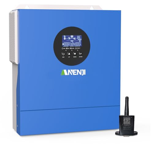 Aninerel 2000W Hybrid Wechselrichter 12V,Reiner Sinus-Wechselrichter,DC 12V zu AC 230V, maximale PV 900W 30-160VDC,für 12VLiFiPO4-Batterien,Kann Strom in Das Netz Einspeisen,mit WiFi-Modul