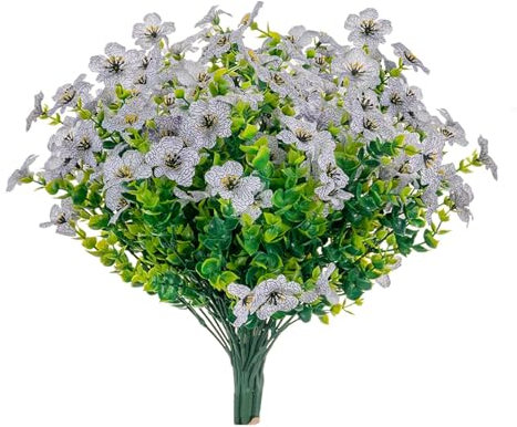 Boic 6 Bündel Künstliche Blumen, Kunstblumen Für Außen, Künstliche Pflanzen Blumen Künstlicher Blumenstrauss Deko Plastik Blumen Dekoration Für Außen Balkon Balkonkasten Garten Außenbereich (Weiß)