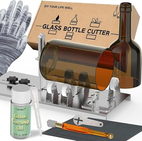 Glasflaschenschneider, verbesserter Glasschneider für Flaschen mit Glasschneideöl, Glasschneide-Set für Wein, Bier, Likör, Whiskey, Alkohol, Champagner, Flaschenschneider für runde Flaschen von