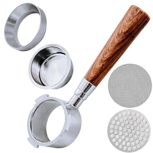 Porte-filtre sans fond de 51 mm avec 3 oreilles, porte-filtre sans fond en bois de palissandre rouge pour DeLong EC680/EC685/EC785/EC820/EC850/EC860 avec bols à poudre bague de dosage (Style B)