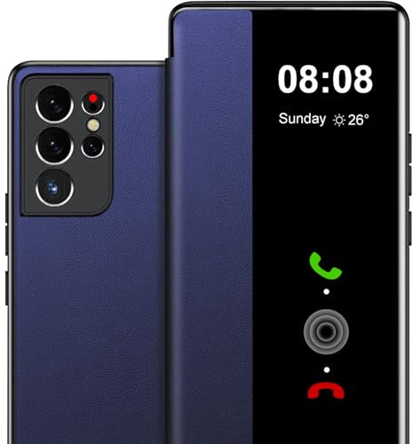 Cover per Samsung S21 Ultra Flip Folio Clear View Cover sottile 360 Full Body Antiurto Cover 5G / 6.8 (Blu)