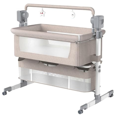 Sianldcone Eléctrico Bluetooth Inteligente Cuna Colecho, Multifuncional Cuna Colecho Bebe, Altura Regulable Minicuna (601 Khaki)