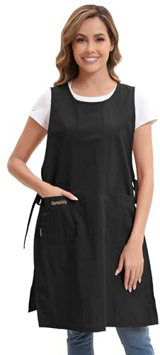Nanxson Damen Herren Schürze, Kittelschürze, Kochschürze, Kleiderschürze | Lang Seitenschlitz Latzchen, Hauskleid, Kittel mit Taschen, für Kochen, Küche, Backen, Malerei