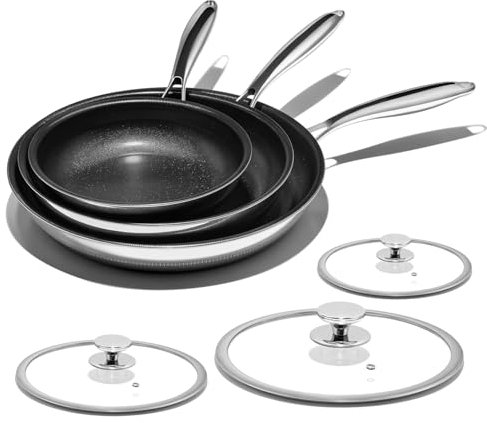 ThierryVuiton Nonstick Frying Pan Set – 8 10 12 Titanium Ceramic Skillet with Lid, Stay-Cool Handle,PFAS, PTFE, PFOA-Free, Non-Toxic, Dishwasher & Oven Safe, Compatible with All Cooktops